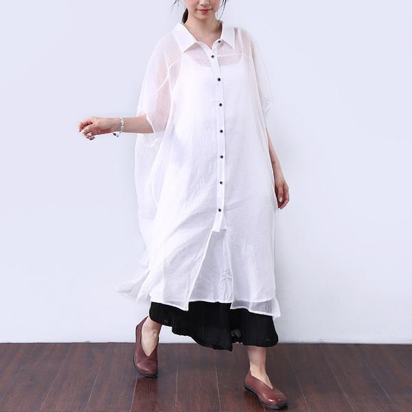 Loose Transparent Button Commuter Dress - Omychic