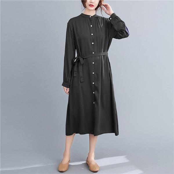 long sleeve cotton linen plus size vintage women casual loose spring autumn shirt dress - Omychic