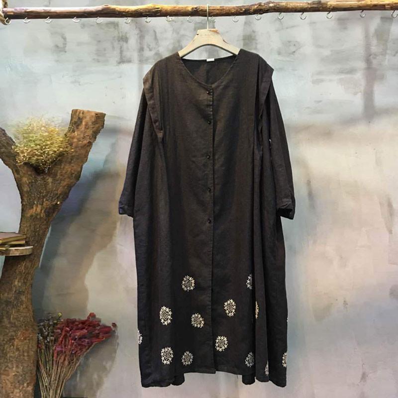 Spring Loose Embroidered Casual Black Coat - Omychic