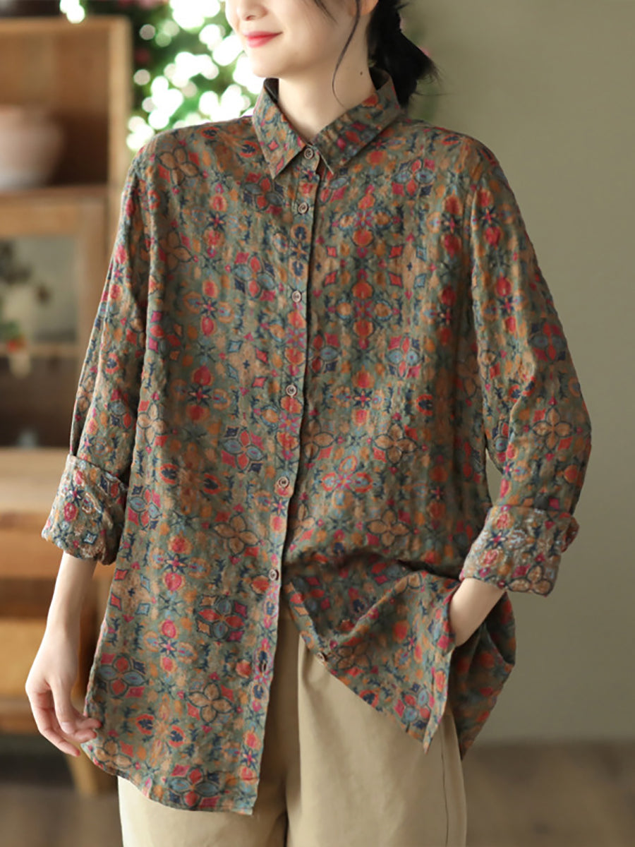 Vintage Floral Button T-shirt Spring