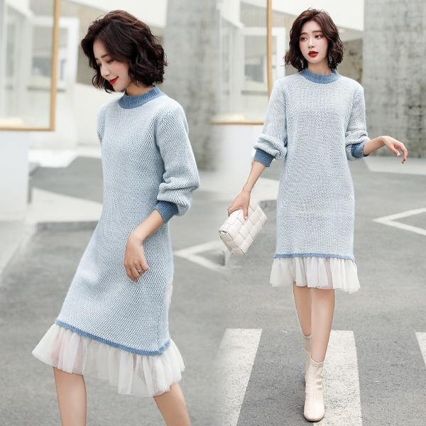 omychic plus size knitted vintage women casual loose midi autumn winter sweater dress - Omychic