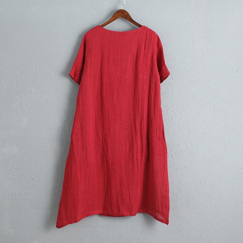 Chinese Style Women Short Sleeve Red Dress - Omychic