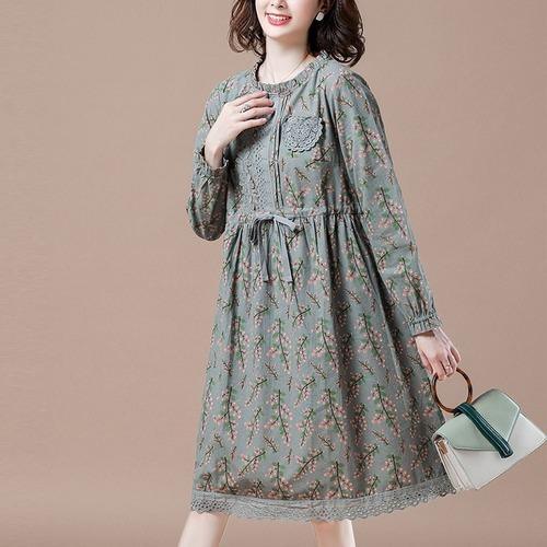 Plus Size Women Casual Dress New 2020 Autumn Vintage Floral Print 100%  Elegant Dresses - Omychic