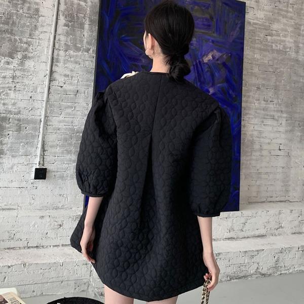 Patchwork Bow Solid Dress Women 2020 Temperament All Match Puff Sleeve Women Clothes - Omychic