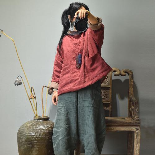 Women Linen Patchwork Hooded Coat Parkas Ladies Vintage Flax Tops Female 2020 Outerwear 2020 Autumn Winter - Omychic