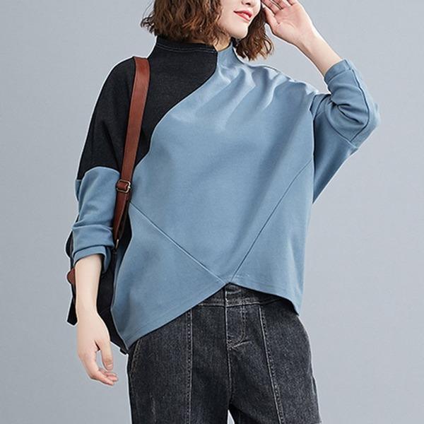 Oversized Women Casual Sweatshirt Patchwork Color Female Cotton Tops - Omychic