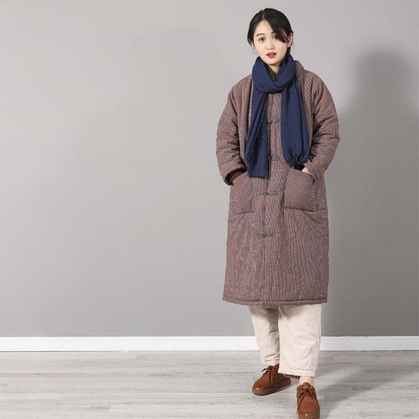 Winter Vintage Plaid Double Breasted Cotton Linen Thick Coats - Omychic