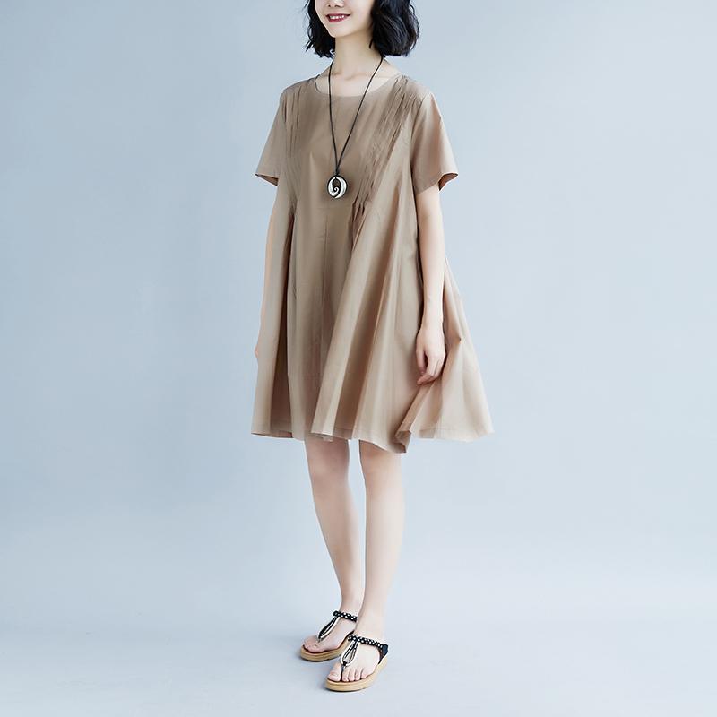 Casual Summer Short Sleeve Pockets Pleated Short Dress - Omychic