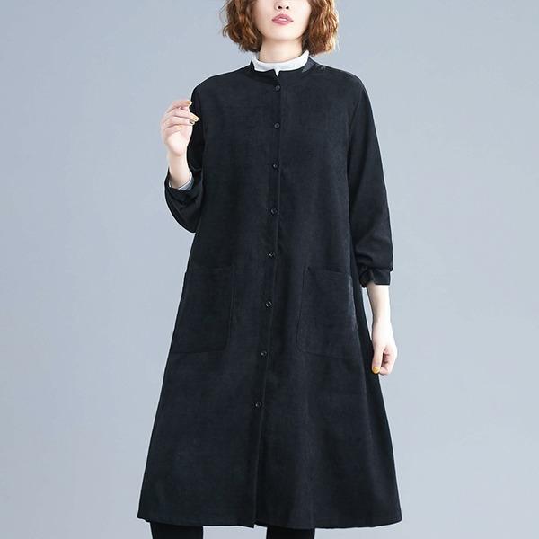 omychic plus size corduroy vintage for women casual loose spring autumn shirt dress - Omychic