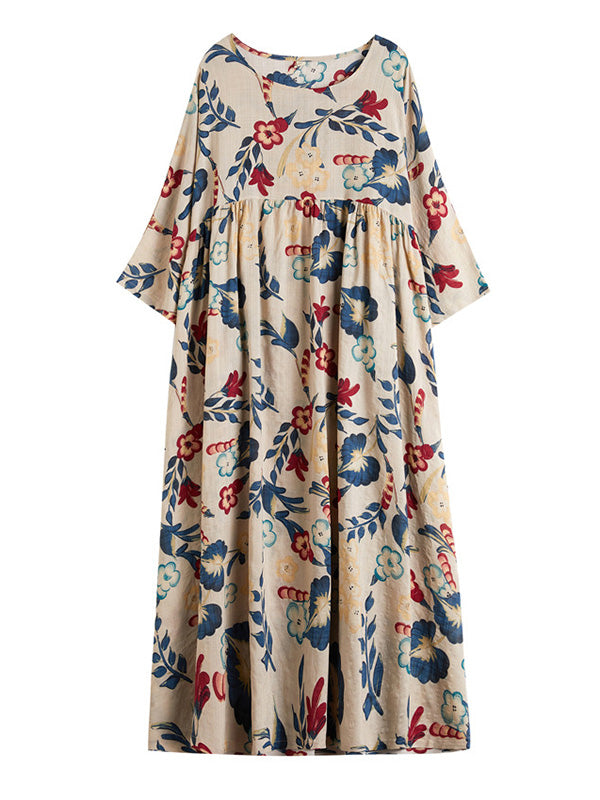 Casual Floral Printed Loose Maxi Dress Batwing Sleeve