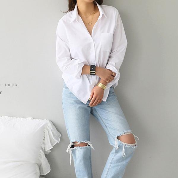 Long Sleeve Casual Turn-down Collar OL Style Women Loose Blouses - Omychic