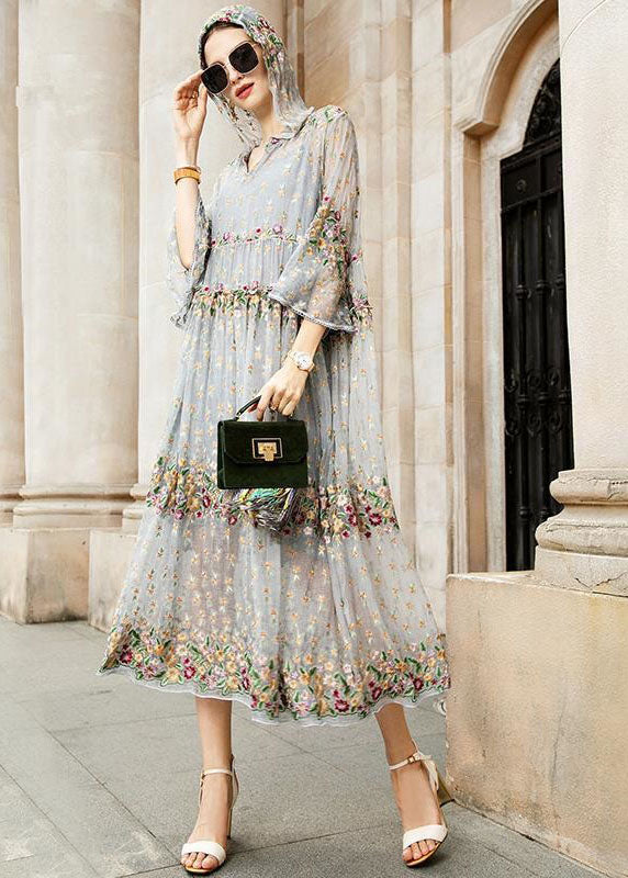 Boutique Grey V Neck Embroidered Tulle Dresses Two Pieces Set - Omychic