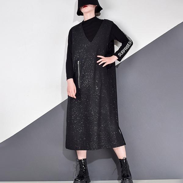 Sleeveless Dress Women Fashion New Loose Sequined  Pleated Goddess Fan Elegant 2020 Winter Casual Style Dress - Omychic