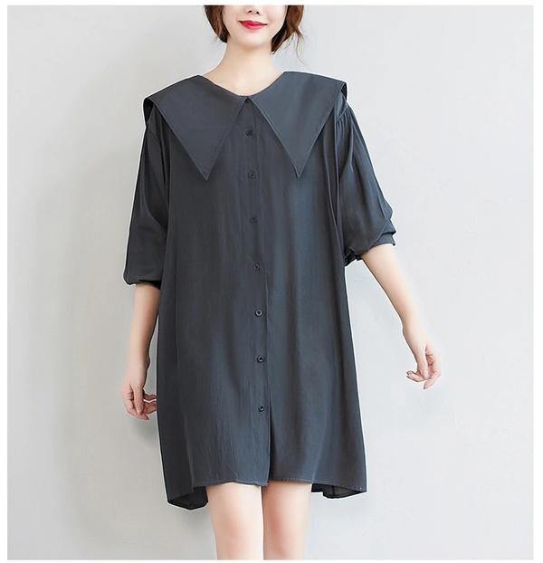 long sleeve plus size vintage for women casual loose mini short spring autumn shirt dress - Omychic
