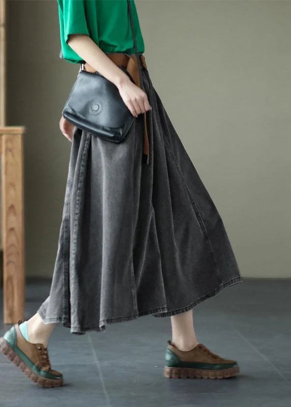 Chic Blue Retro Patchwork A Line Cozy Denim Skirts