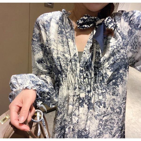 Print Pattern Dress Fashion New Women Drawstring Full Sleeve 2020 Winter Elegant Casual Style Minority Loose Dress - Omychic