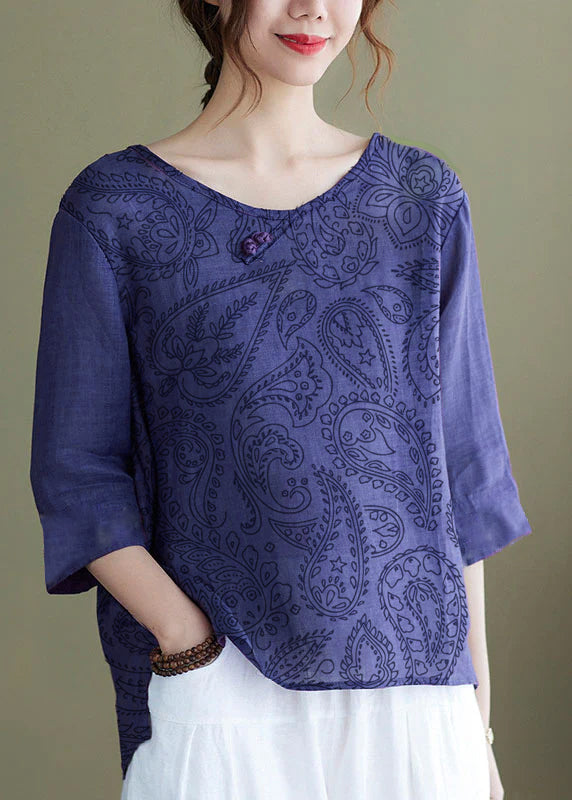 DIY purple-full of flowers Embroideried side open Half Sleeve Top