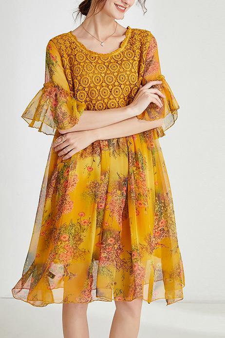 Bohemian Blue Print Chiffon Patchwork Summer Dress