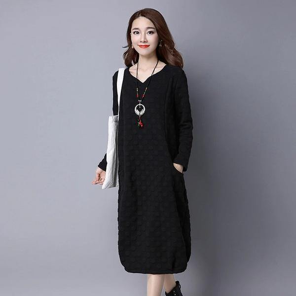 omychic plus size cotton vintage for women casual loose autumn winter dress - Omychic