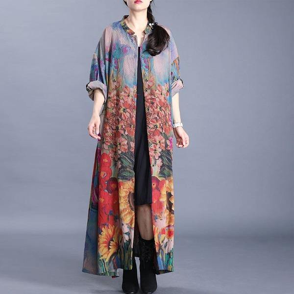 Spring Leisure All-match Fashion Floral Print Loose Comfortable Women Plus Size Coats - Omychic