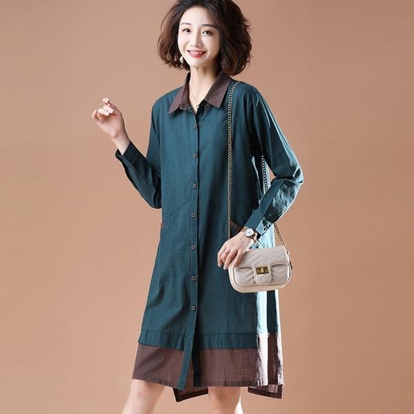 New 2020 Autumn Vintage Patchwork Color Loose Female Knee-length A-line Dresses - Omychic