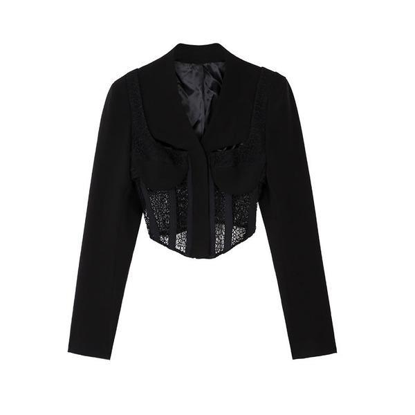 Patchwork Lace Blazer Women Trendy Fashion New Style Hollow Out Personality Short Coat - Omychic