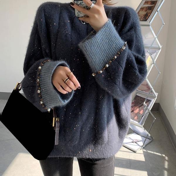 XITAO Pearls Knitted Pullover Sweater Women 2020 Winter Casual Fashion New Clothes - Omychic