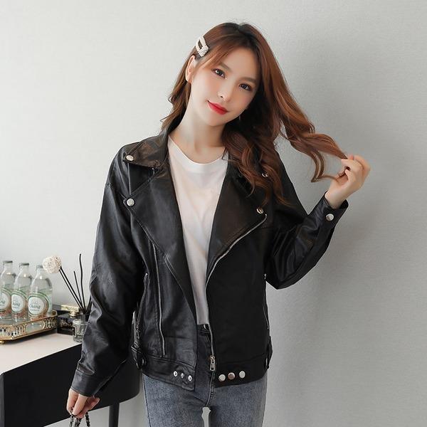 plus size oversize black PU Faux Leather Jackets women casual Loose autumn Zipper Wild Motor Biker Jacket 2020 Clothes Coat - Omychic