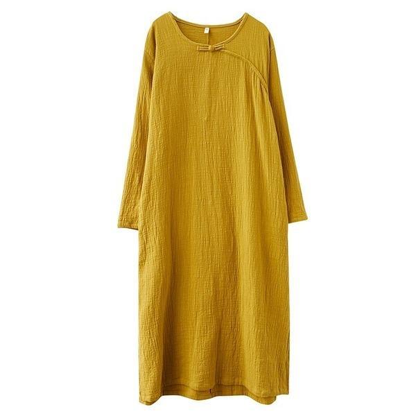 omychic plus size cotton linen vintage for women casual Split loose spring autumn dress - Omychic
