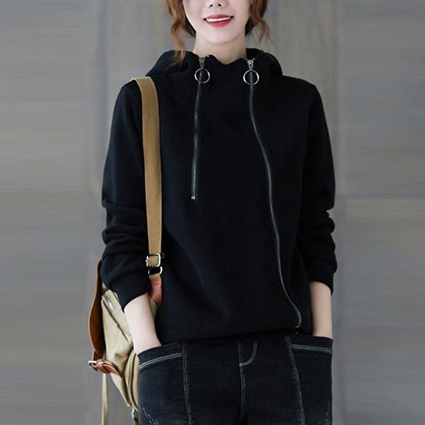 Women Black Casual Hoodies 2020 Autumn Winter Korean  Loose Female Hooded Sweatshirt - Omychic