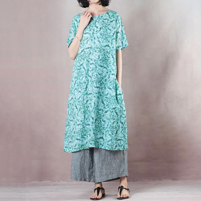Casual Round Neck Green Short Sleeve Loose Dress - Omychic