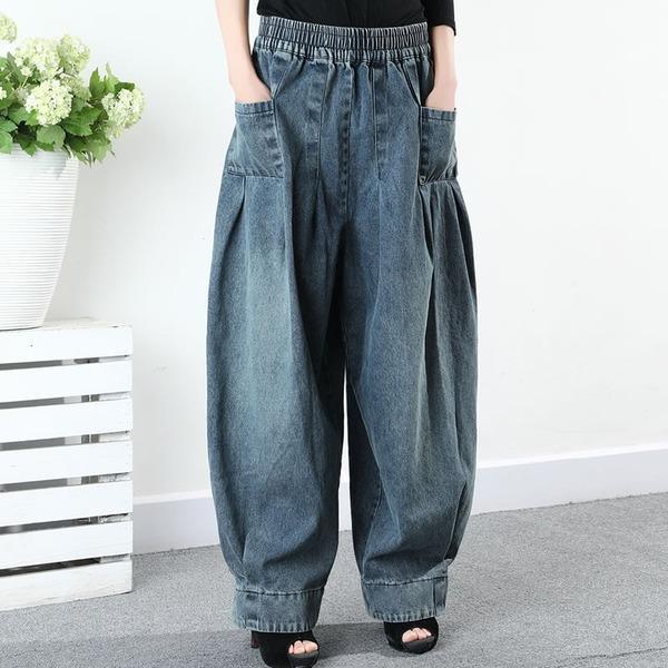 Loose Pants Women Casual Harem Pants Winter The New Fashion Solid Color Elastic Waist Pleated Aimplicity All-nmatch - Omychic