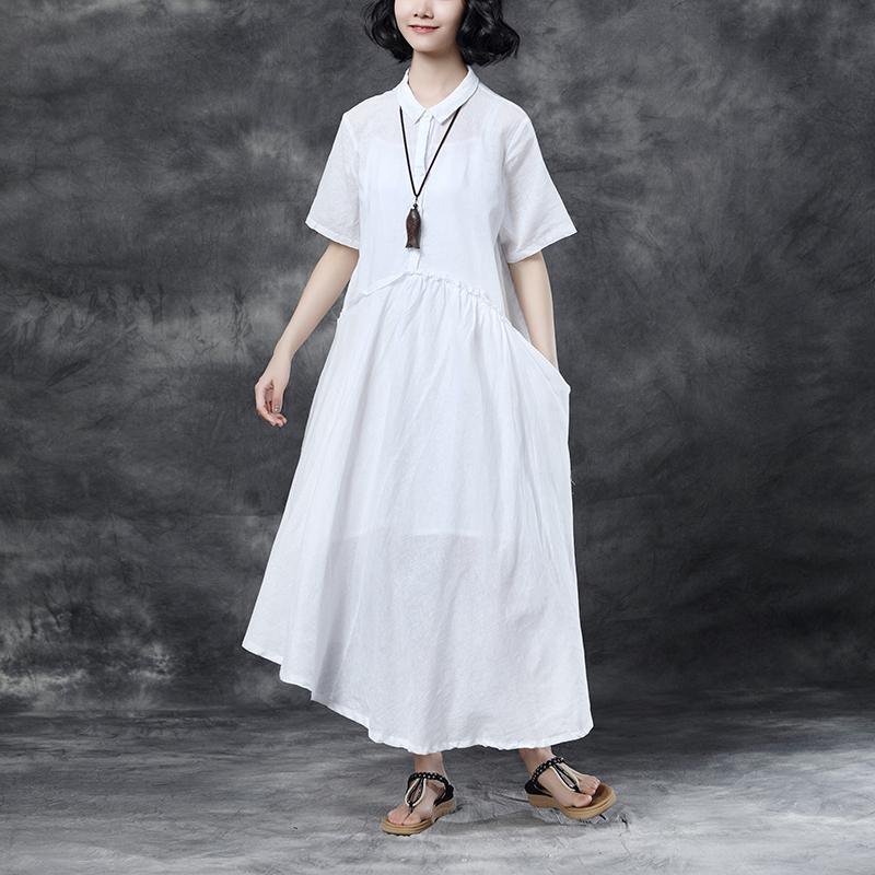 Summer Short Sleeve Polo Neck White Casual Dress - Omychic