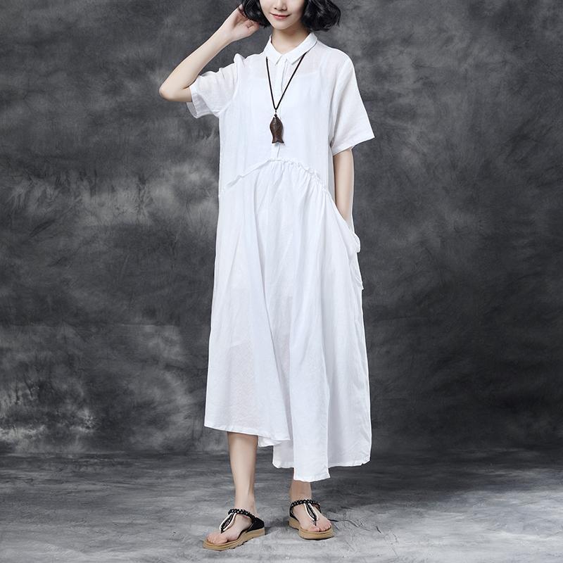 Summer Short Sleeve Polo Neck White Casual Dress - Omychic