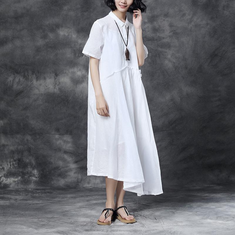 Summer Short Sleeve Polo Neck White Casual Dress - Omychic