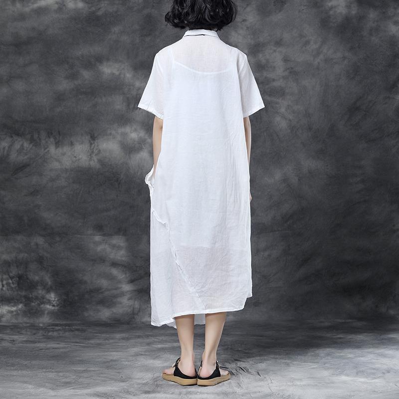 Summer Short Sleeve Polo Neck White Casual Dress - Omychic