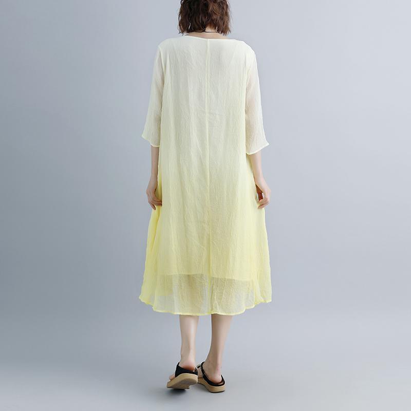 Summer Fake Two-piece Pockets Retro Yellow Dress - Omychic