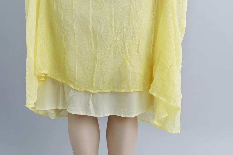 Summer Fake Two-piece Pockets Retro Yellow Dress - Omychic