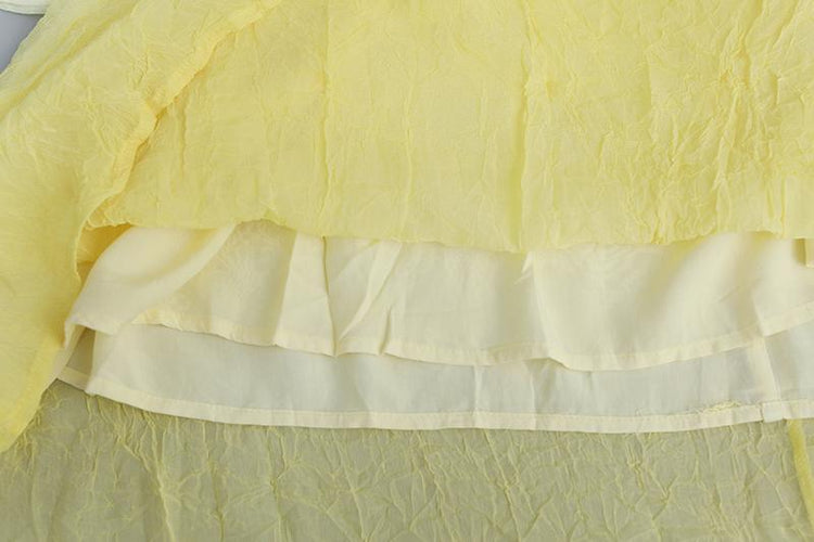 Summer Fake Two-piece Pockets Retro Yellow Dress - Omychic