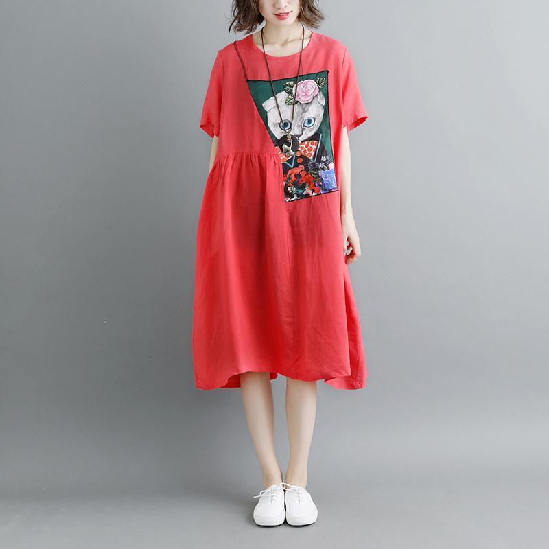 Summer Short Sleeve Red Pockets Dress - Omychic