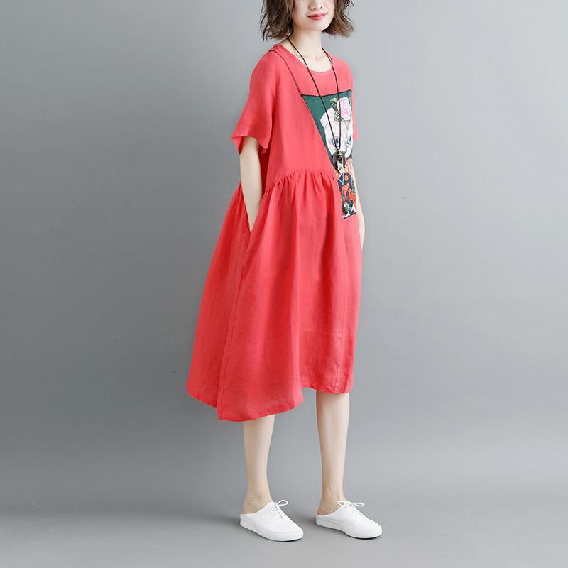 Summer Short Sleeve Red Pockets Dress - Omychic