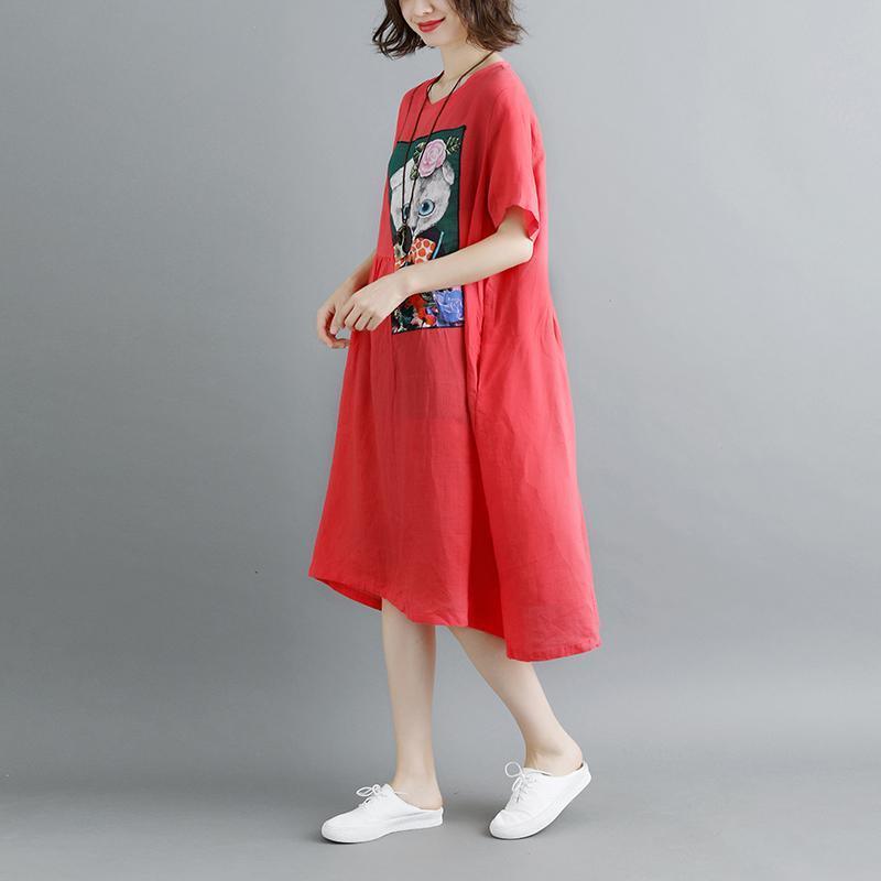 Summer Short Sleeve Red Pockets Dress - Omychic