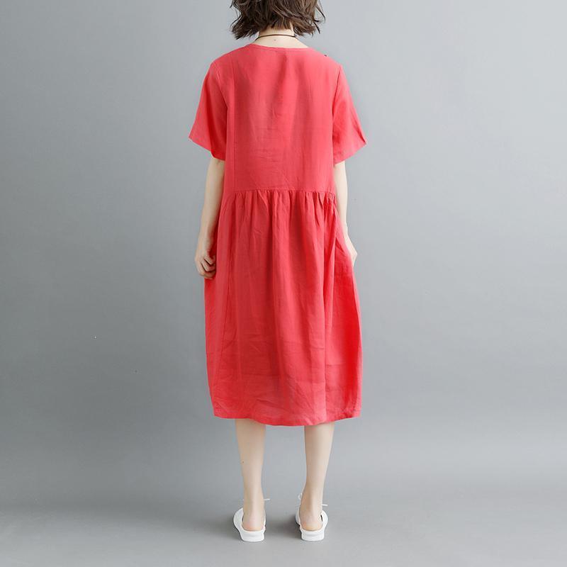 Summer Short Sleeve Red Pockets Dress - Omychic