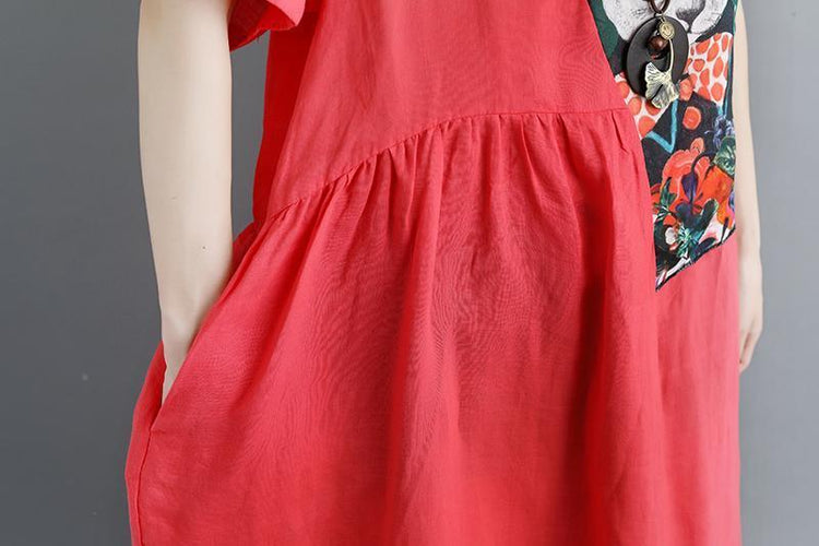 Summer Short Sleeve Red Pockets Dress - Omychic