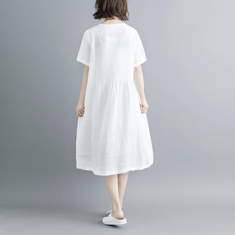 Summer Short Sleeve White Pockets Dress - Omychic