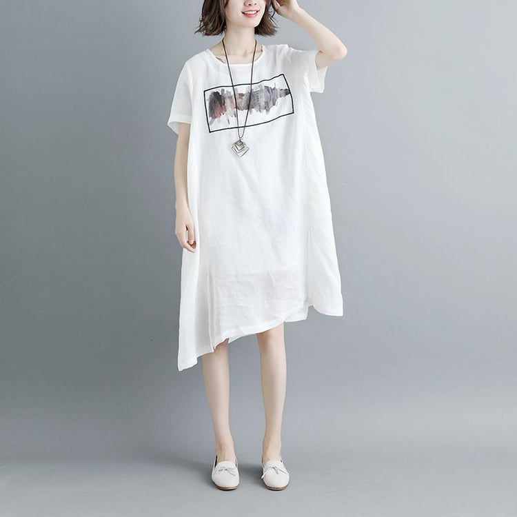Casual Summer Short Sleeve White Pockets Slit Dress - Omychic