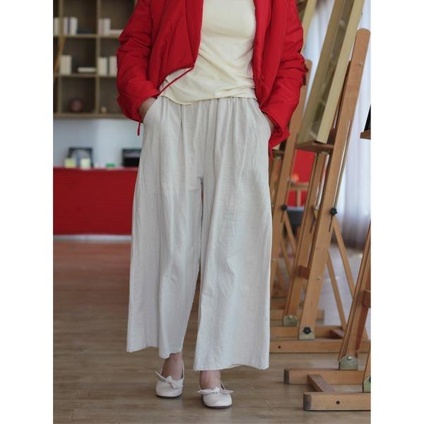 Elastic Waist Wide Leg Pants Ladies Vintage Cotton Linen Trousers - Omychic