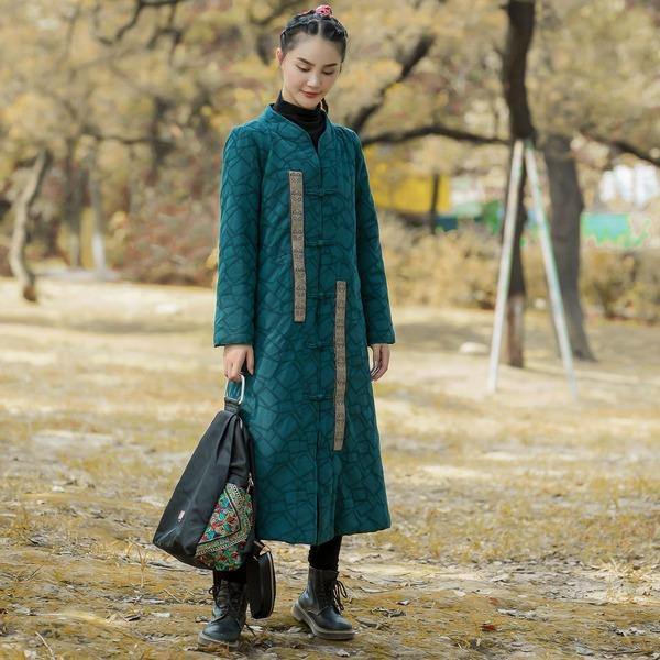 Winter New Button Warm Stand Long Sleeve Women Parkas Patchwork Coats - Omychic