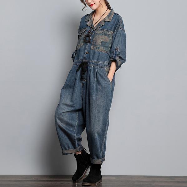 Ladies Vintage Denim Jumpsuits Female 2020 Spring Autumn Overalls - Omychic