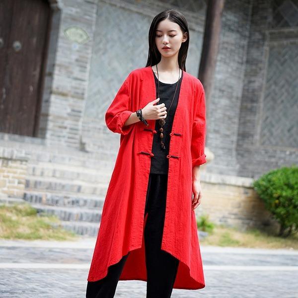 Retro Irregular Solid Color Plus Size Cardigan Coats 2020 New  Women Windswear Coat - Omychic